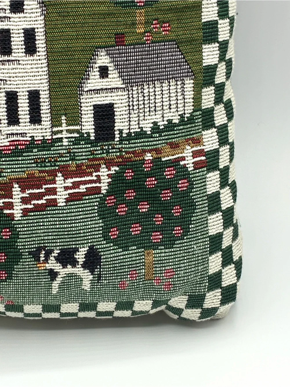 Vintage Farm Scene Tapestry Pillow Apple Orchard Cow USA Made